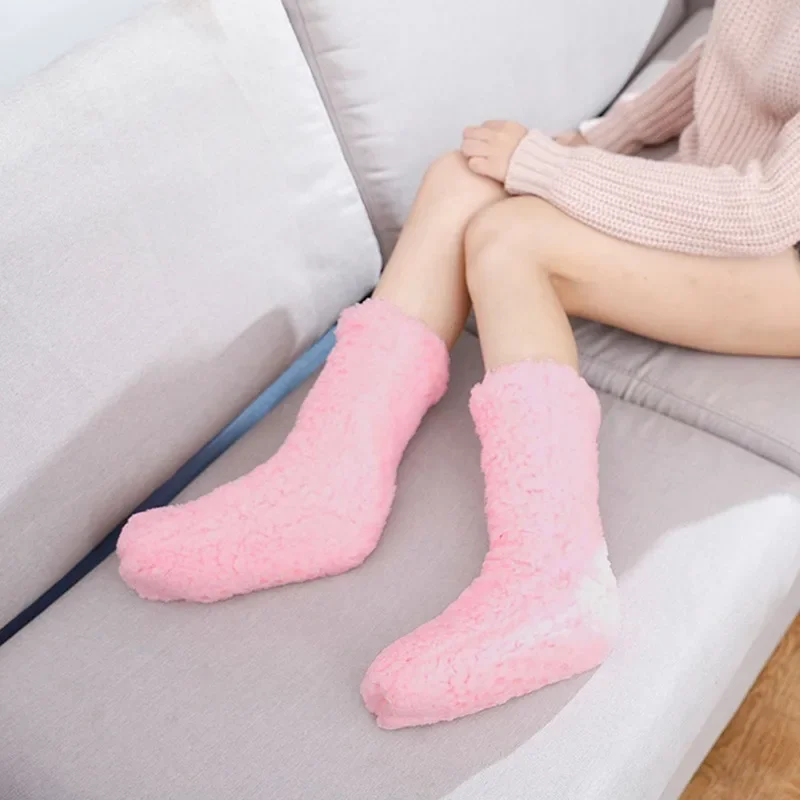 Thickened Winter Woven Thermal Cashmere Floor Socks Women's Carpet Home Plus Velvet Sleep Socks Slippers Leg Cover