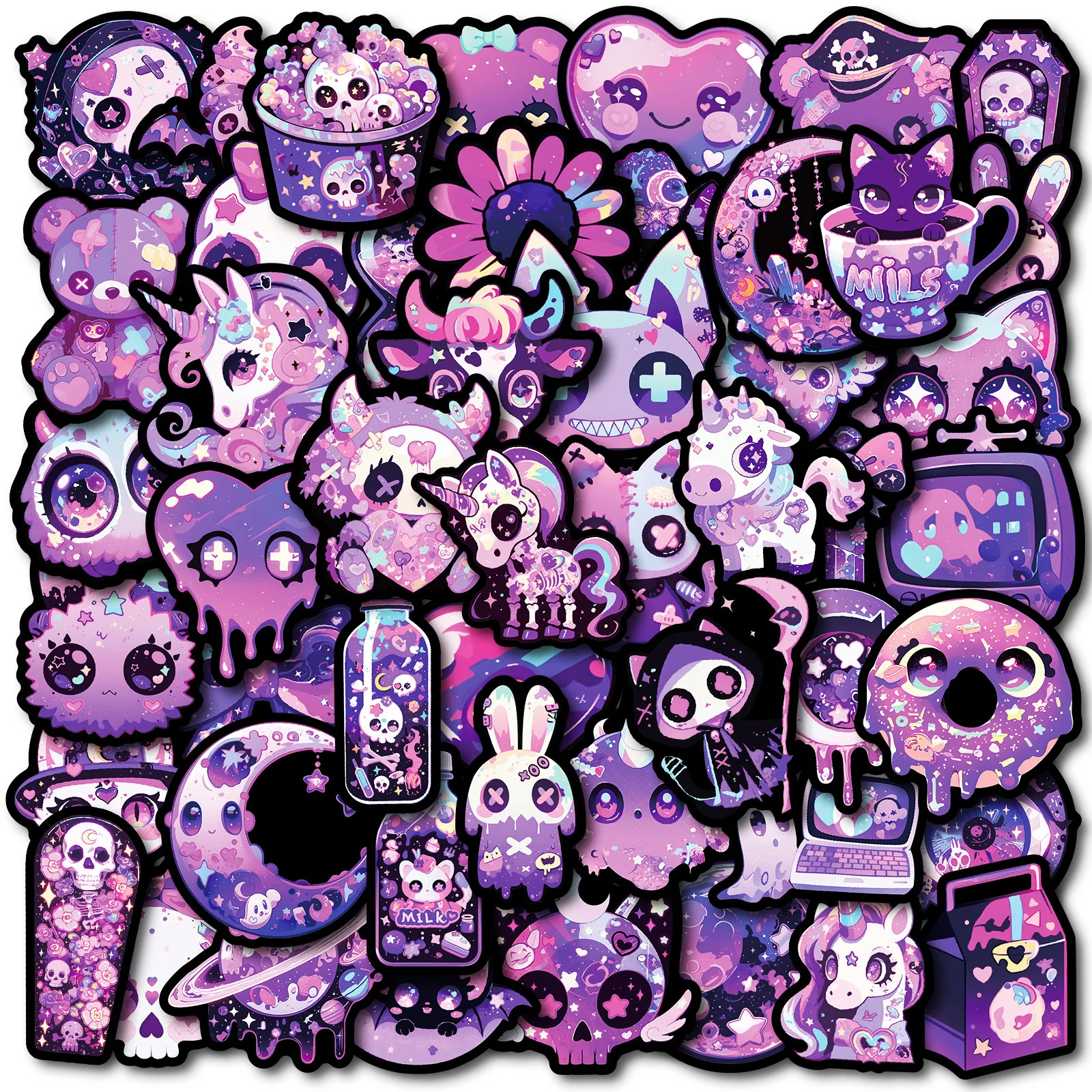 

10/50PCS Cool Purple Gothic Magic Horror Goth Graffiti Stickers DIY Skateboard Laptop Phone Cute Halloween Decoration Sticker