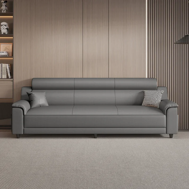 Scratch leather sofa small apartment light luxury straight row three or four people furniture
