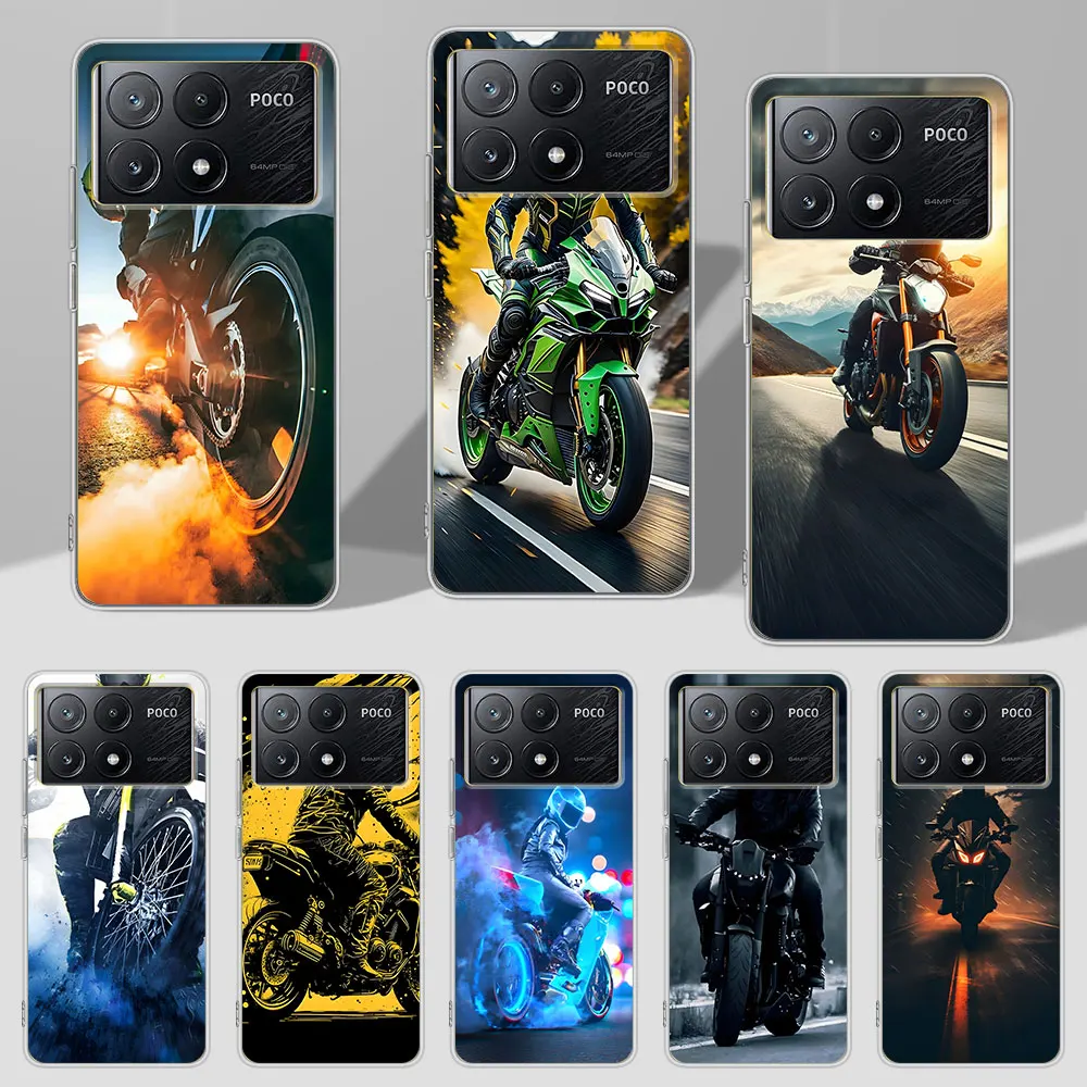 Motorcycle Case for Xiaomi Poco X6 X5 F4 M5s X3 NFC Pocophone F1 F5 M5 M3 M4 GT F3 F2 X4 Pro TPU Transparent Phone Cover