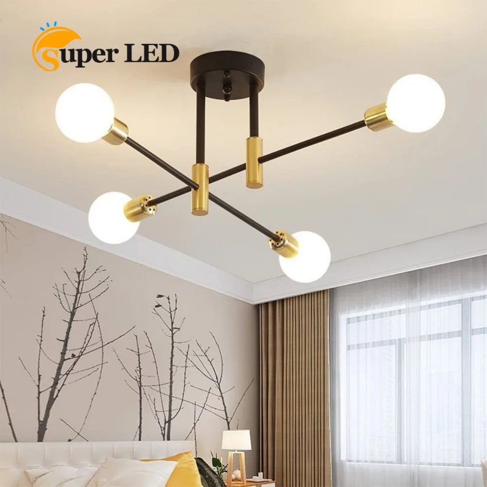 

Wrought Iron LED Ceiling Light E27 Retro Industrial Pendant Light Living Room Modern Decoration Home Lighting Fixtures