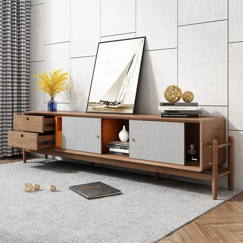 Japanese Style Storage 2 Meter Length Walnut Wooden Stand  Modern Unit Tv Cabinet