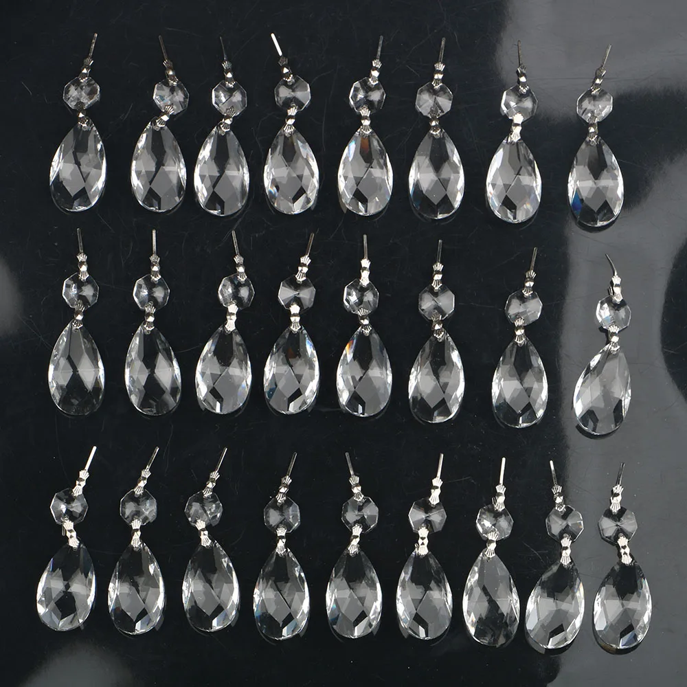 25pcs 38mm Clear Chandelier Crystal Glass Lamp Prisms Parts Hanging Drops Pendants Home Decor Lighting Parts Accessories