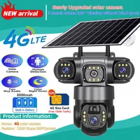 Cámara Solar 4G Sim para exteriores, 3 lentes, 3 pantallas, Zoom 10X, PIR, cámaras de detección humana, impermeable, visión nocturna, protección de seguridad CCTV