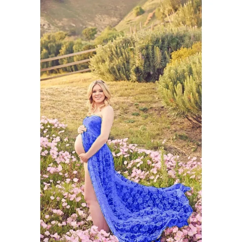 New Summer Women's Lace Pregnant Women's Solid One Line Neck Tailed Bra Dress Photography Sleeveless Dress