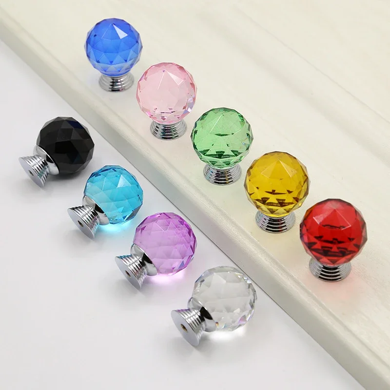 Light Luxury Crystal Ball Glass Handle European Modern Cabinet Drawer Wardrobe Bathroom Door Handle