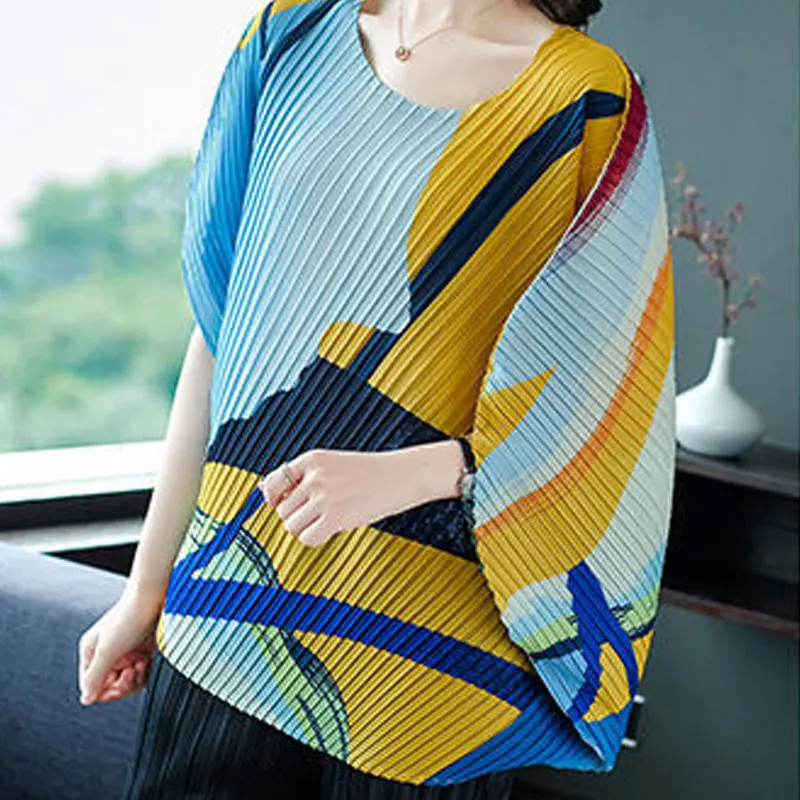 Female Clothing Casual Contrasting Colors Pullovers Printed Summer Loose Fashion Half Sleeve Streetwear Commute O-Neck T-shirt