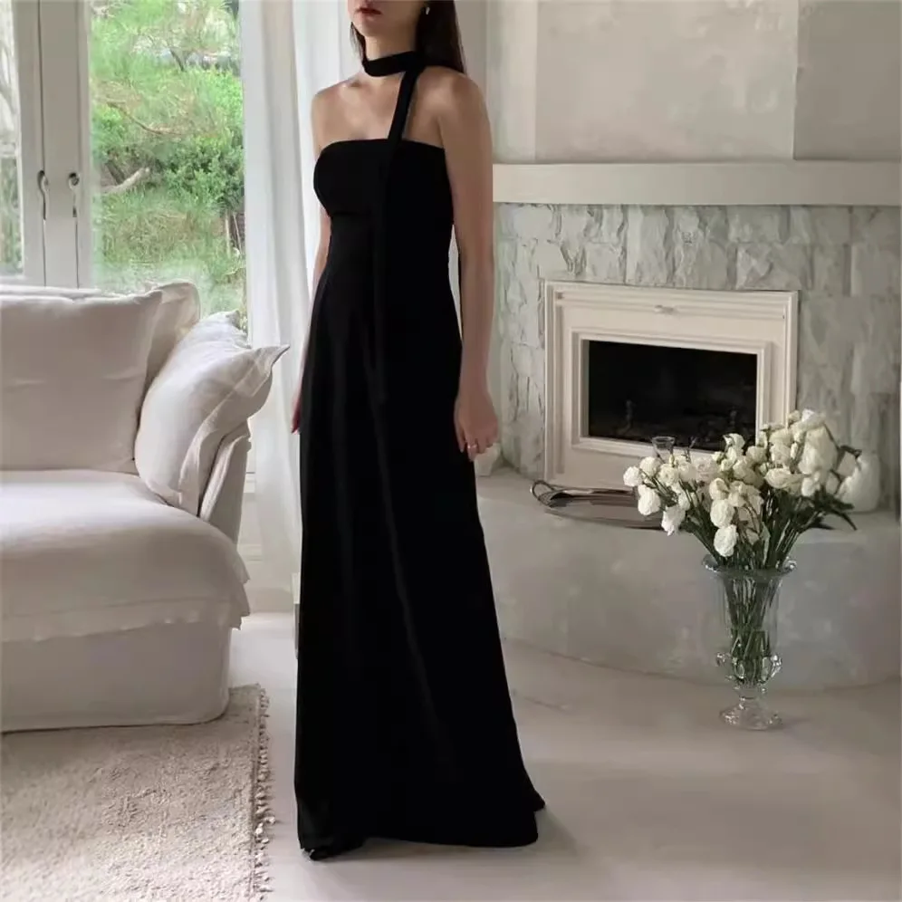 Black Tube Top A Line Korea Evening Dresses Taffeta Short Sleeves Prom Gowns Wedding Party Photo Shoot Customised Formal Dress