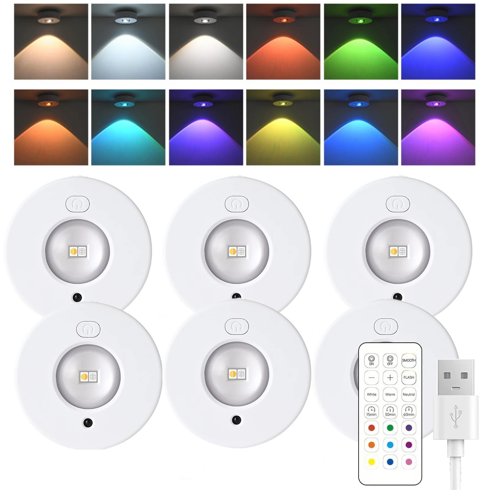 RGB CCT 3Colors Dimmable Led Spotlight with Remote Rechargeable Night Light Cat Eye Wireless Wardrobe Wine Cabinet Light