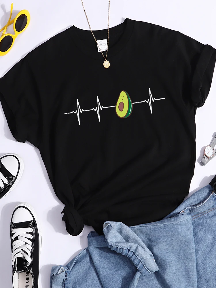 Avocado Ecg Cartoons Printing Tshirts Women Breathable Soft Cool Crop Top Fashion Summer Streetwear Sport Hip Hop T-Shirt Female