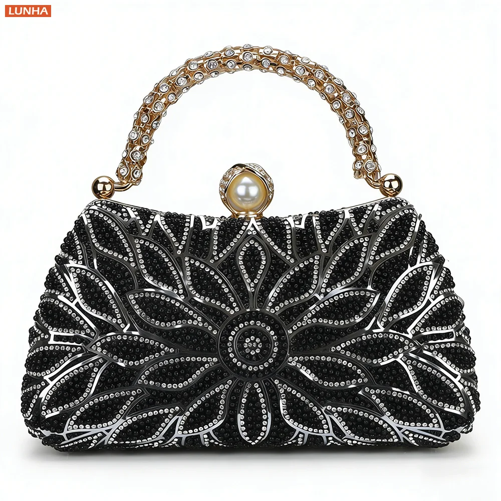 

Женская роскошная вечерняя сумочка-клатч с кристаллами и жемчугом, с золотой короной и стразами, с верхней ручкой, для коктейльных вечеринок и выпускных балов