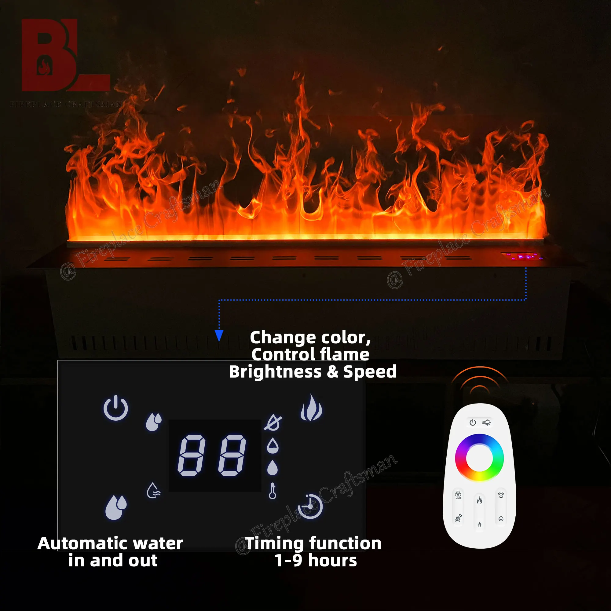 WIFI Led Atomizing Fireplace Intelligent Water Vapor Electric Fireplace Linear Insert Multicolour