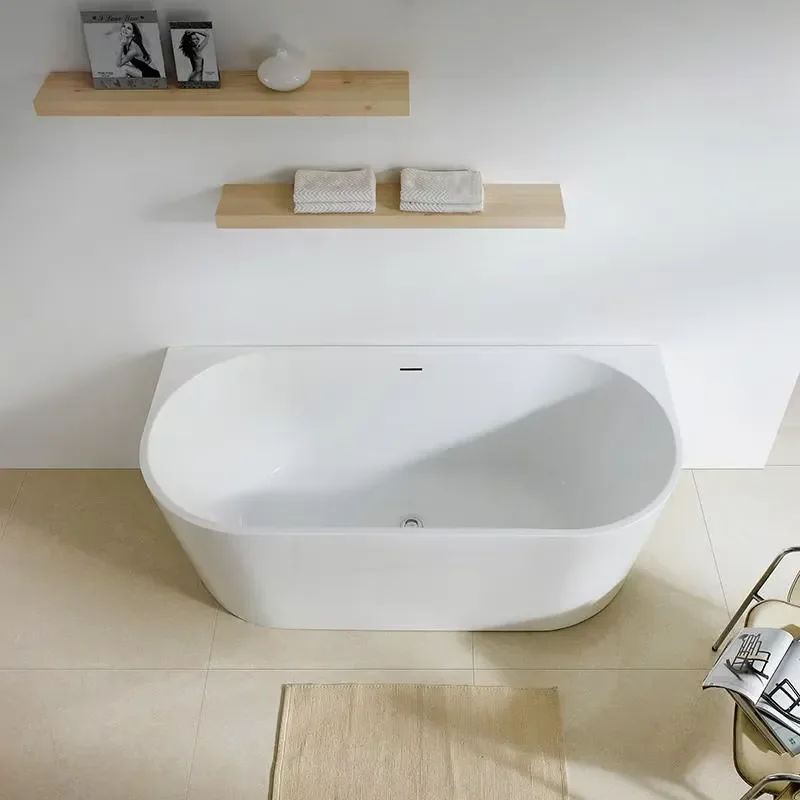 Modern Oval Freestanding Bathtub Artificial Stone Eco Friendly Indoor Bath Tub With Central Drain For Bathroom Home