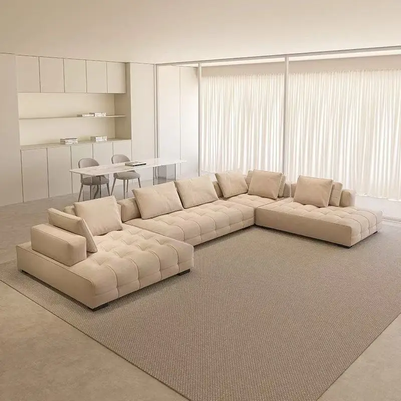 Large apartment combination leather sofa Modern minimalist Italian high-value solid wood fabric sofa