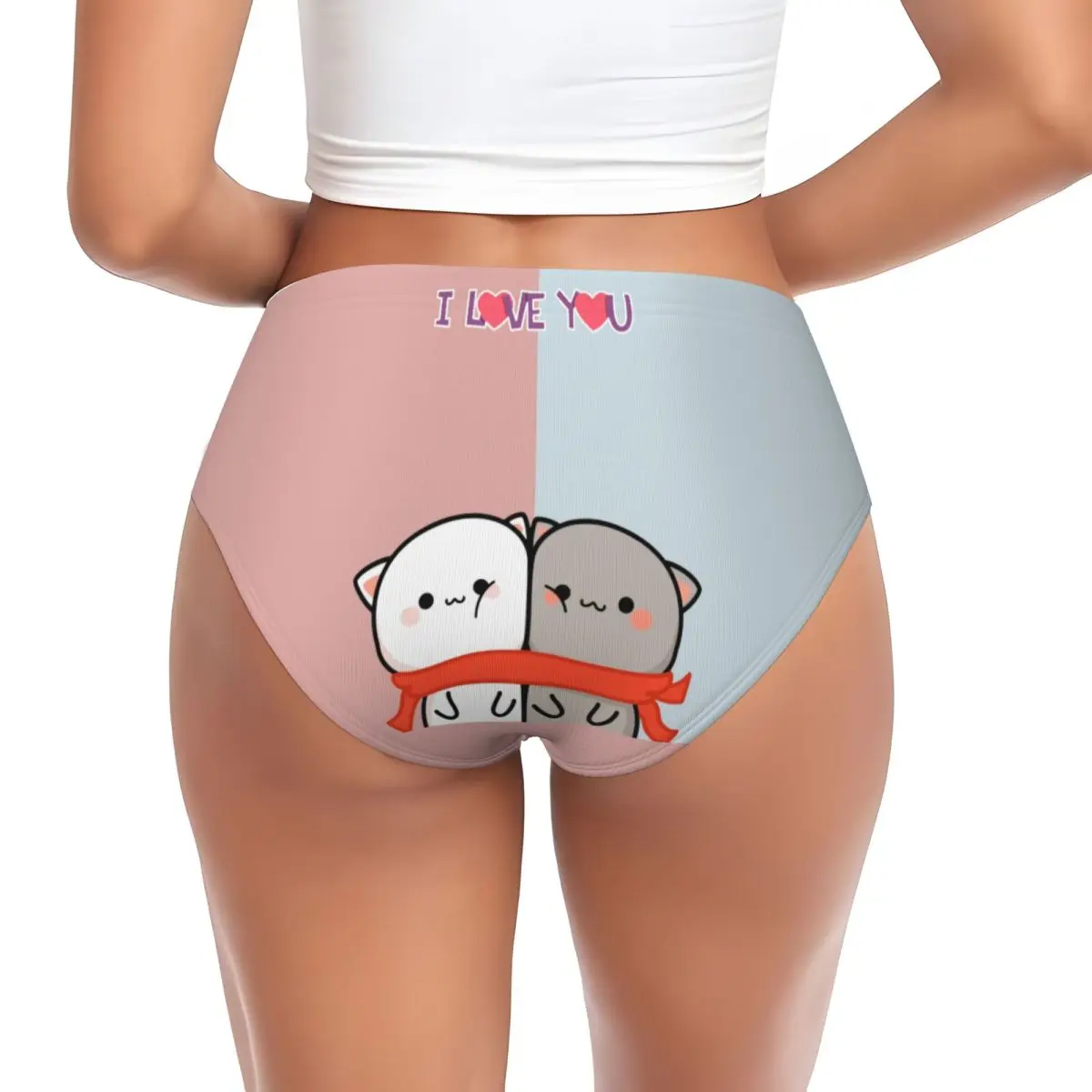 

Короткие трусики Mochi Cat на День святого Валентина на заказ, женское комфортное эластичное нижнее белье