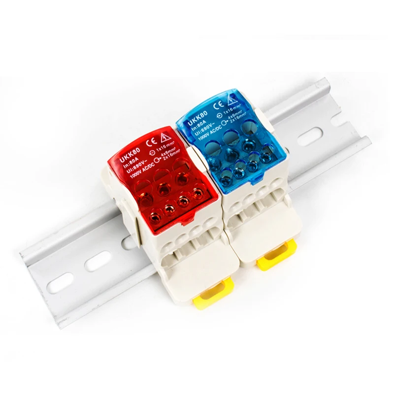 Terminal Block UKK80A Electric Wire Connector one in multiple Out Din Rail distribution Wiring Accessories Blue Yellow Green Red