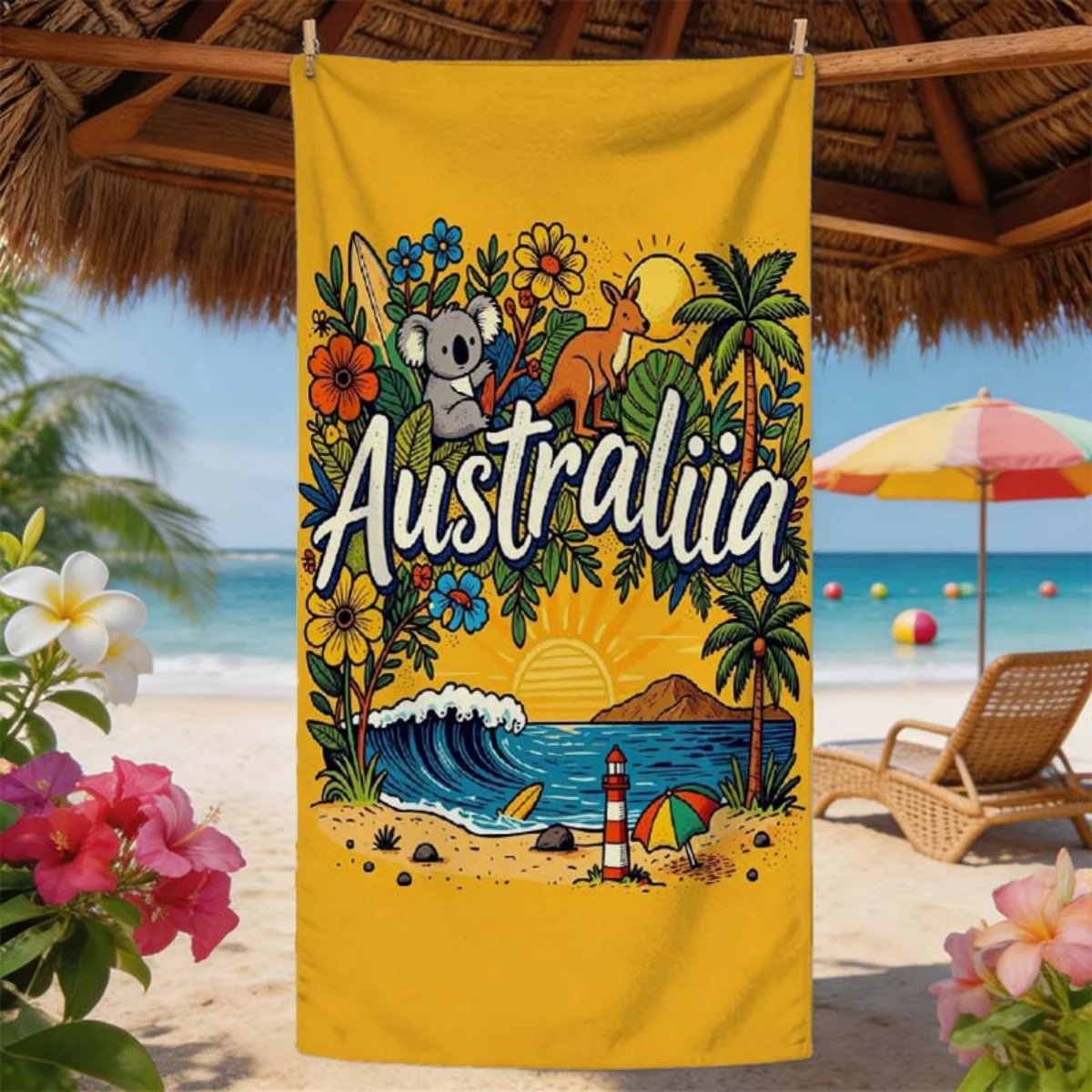 B16 Koala Kangaroo Bath Towels Travel Souvenir Swimming Blanket National Flag Style Holiday Gift Camping Picnic Mat Large Towel