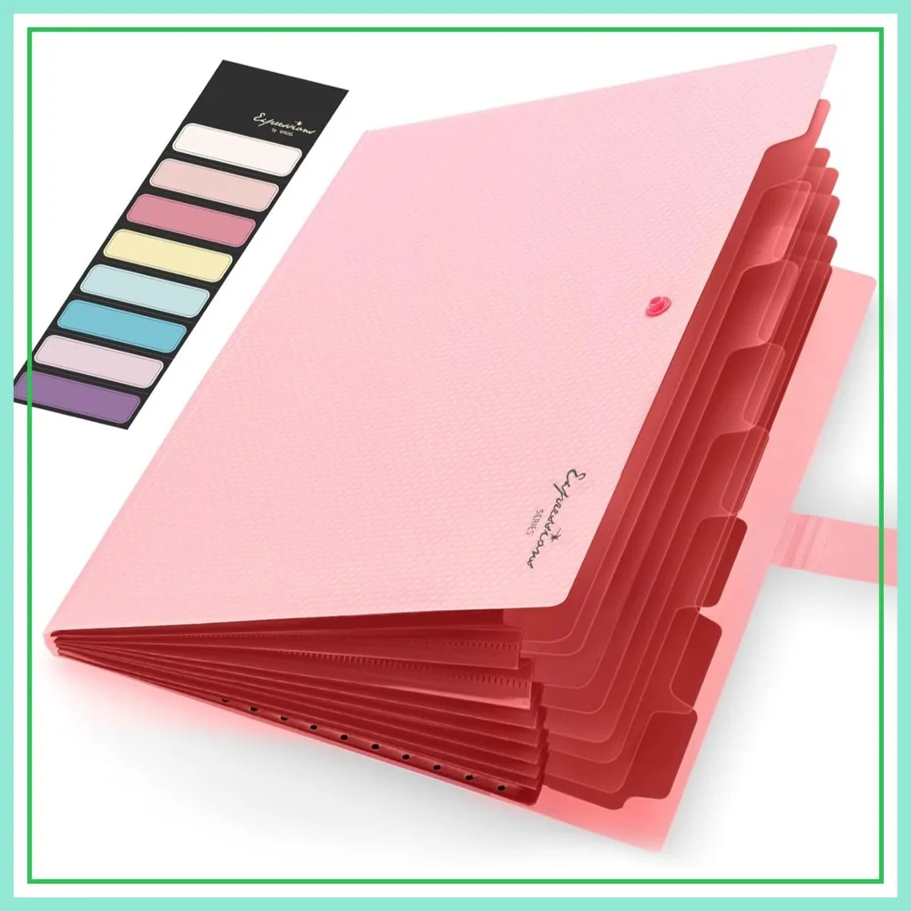 

Letter Size Expanding File Folder with 8 Pockets, Portable Document Organizer for Home School Office, A4, Pink