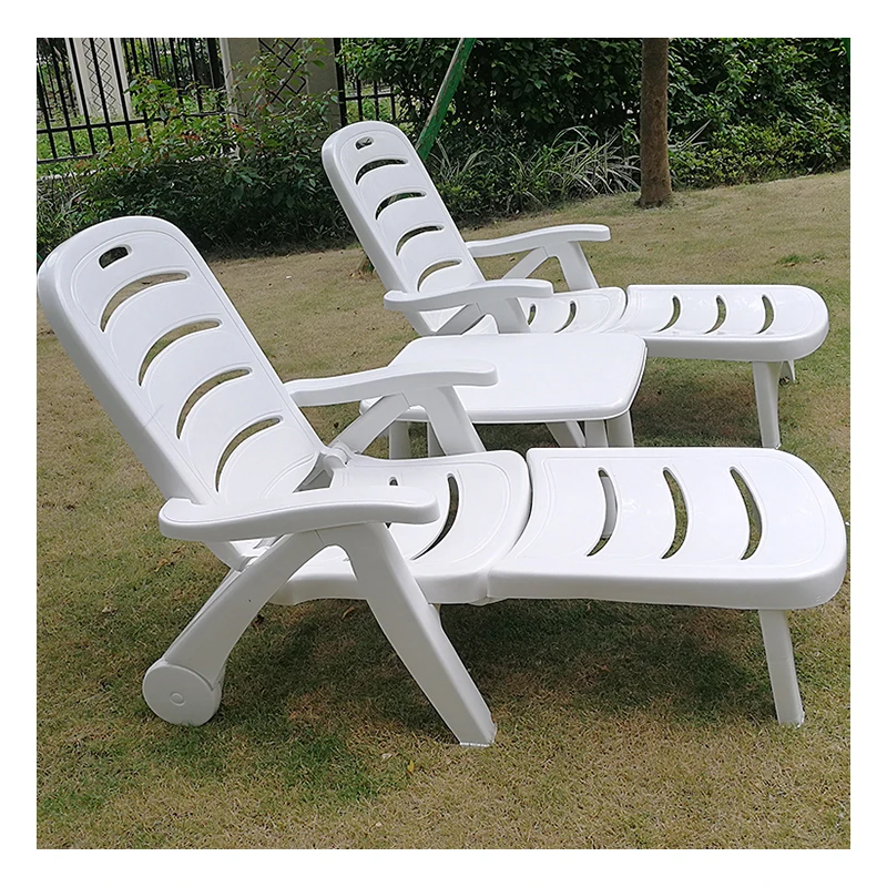 

Plastic Sun Loungers Outdoor White Folding Beach Chairs Outdoor Hotel Furniture Pool Daybed