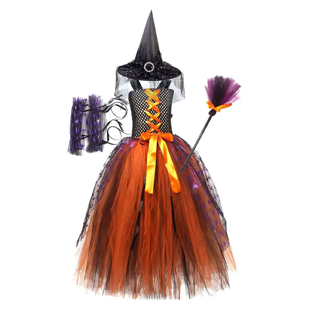 Children Kids Witch Cosplay Stage Performance Dress Hat Girls Child Clothing Costume Outfits Halloween Carnival Party Suit