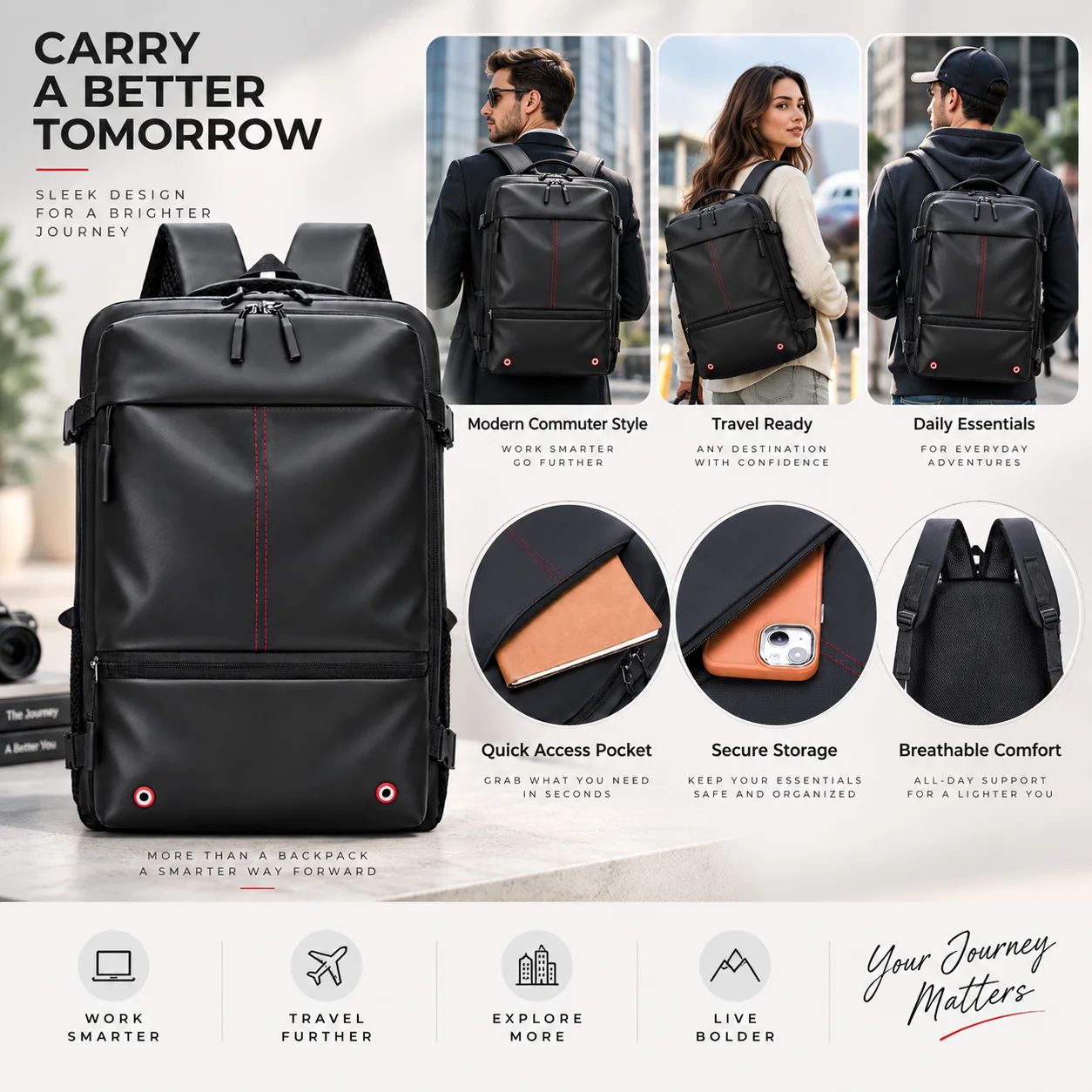 Men's Business Backpack, Large Capacity Laptop Backpack, Multi-Compartment Travel Work Bag, Professional Office Backpack, Suitable for Commuting, Air Travel, College Studies, and Everyday Use