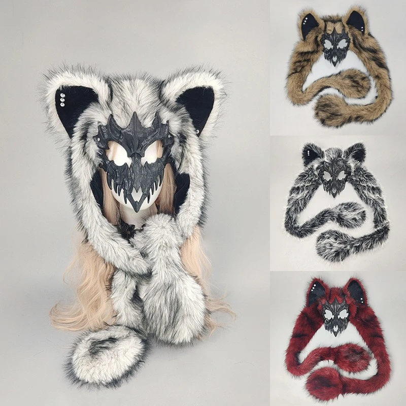 نصف وجه كوس بالذئب قناع آذان الثعلب قناع قطيفة قناع تنكر على شكل حيوان #1