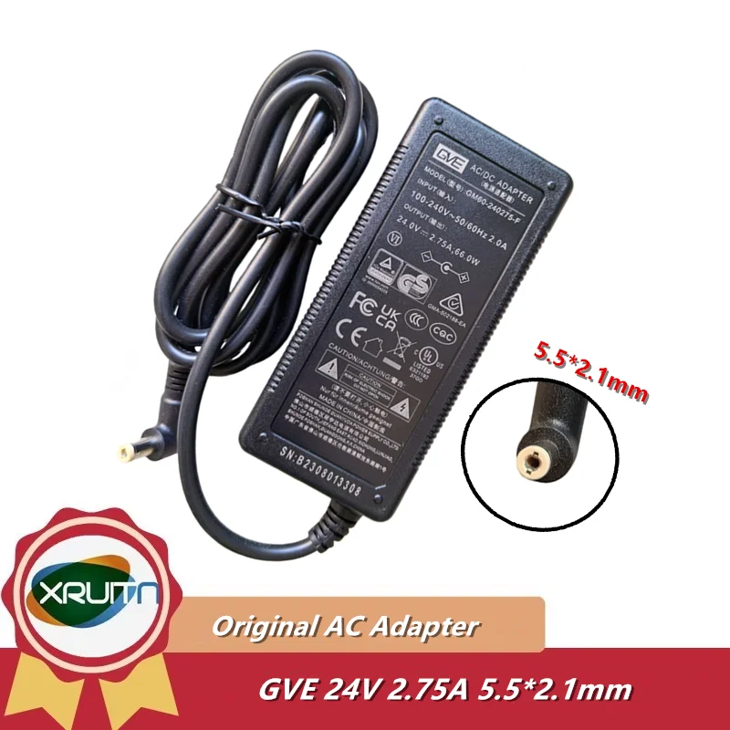 

Оригинальный блок питания GVE GM60- 240275 -F Адаптер переменного/постоянного тока 24 В 2,75 А с вилкой 5,5*2,1 мм, 66 Вт, оригинал