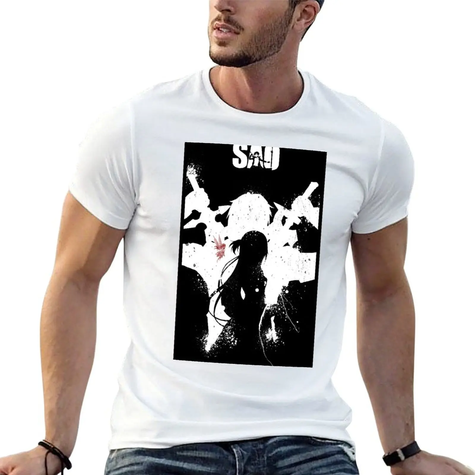Camiseta con diseño de anime Sword Art Online, camisetas divertidas, camisetas de humor oscuro para hombre, camisetas de diseñador