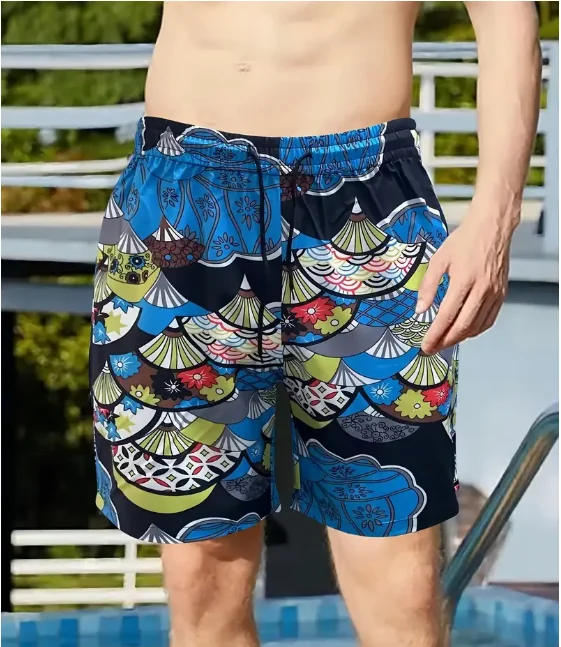 Fashion Men\'s Trendy Shark Teeth Pattern Print Active Shorts Drawstring Beach Shorts For Summer Beach Resort Hawaiian Shorts