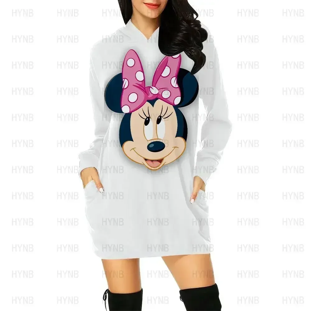 Disney Prom Dresses Mini Dress Mickey Kawaii Minnie Mouse Sexy Hoodie Women 2024 Long Sleeves Elegant Sweater Dress Y2k Women\'s