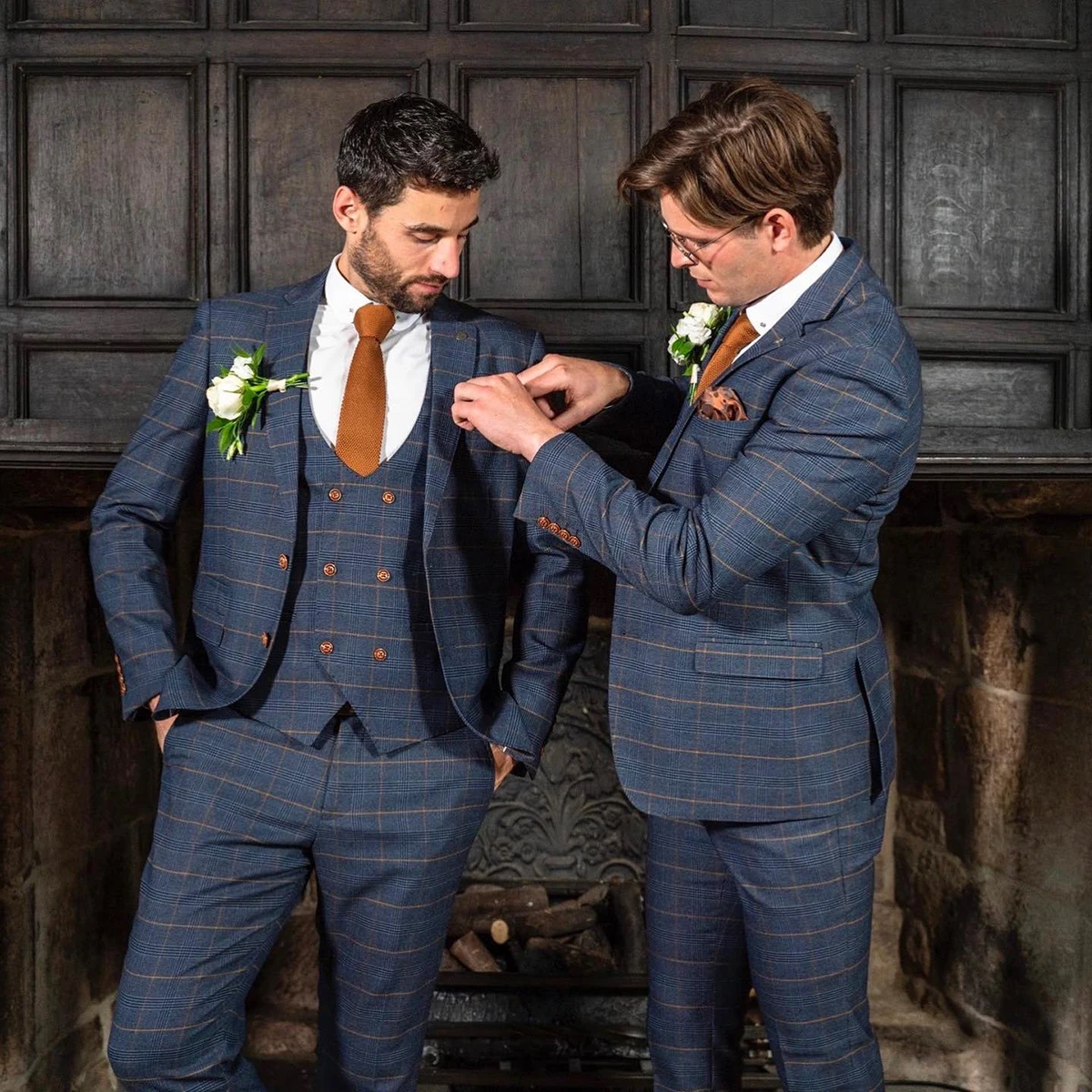 Vintage Plaid Men Suits For Wedding Slim Fit Tuxedos Groom Wear Business Notch Lapel 3 Pcs Jacket Pants Vest Custom Made