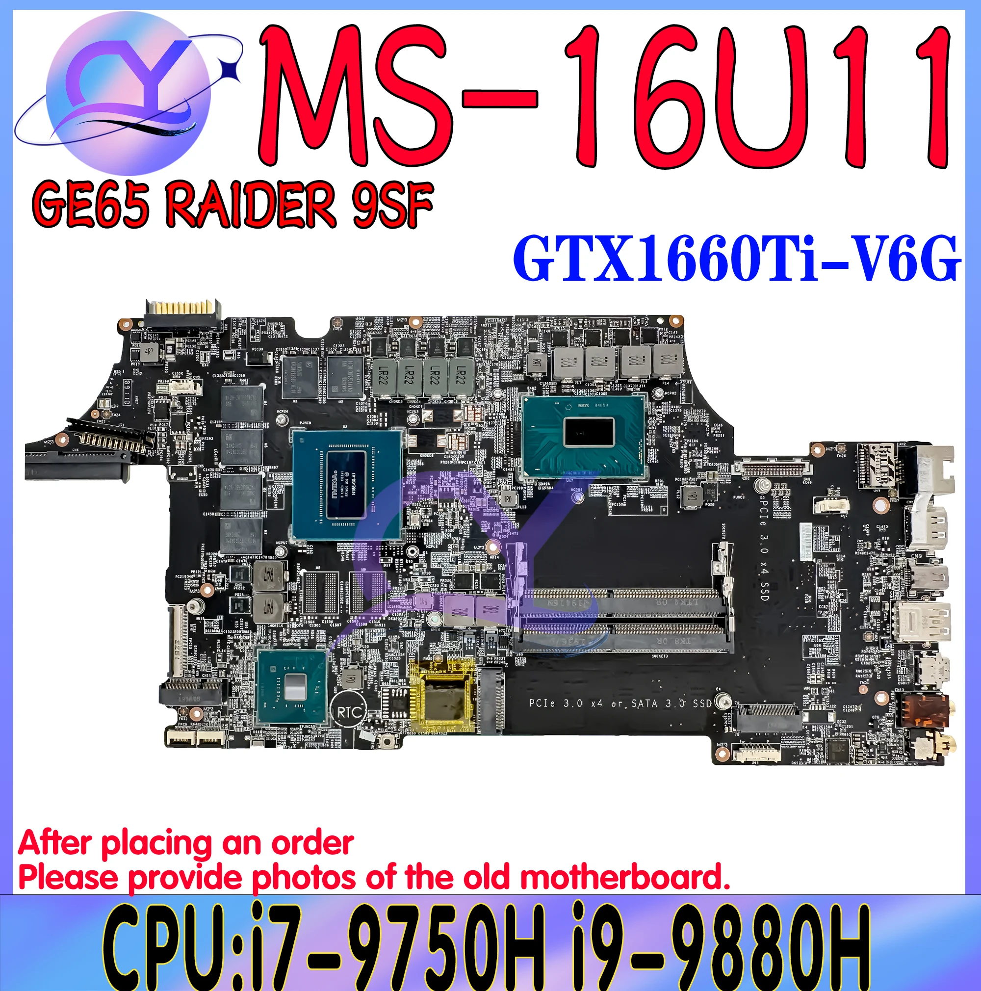 MS-16U11 Mainboard For MSI GE65 RAIDER 9SF MS-16U1 Laptop Motherboard With i7-9750H i9-9880H CPU GTX1660Ti RTX2070-8G 100% Test