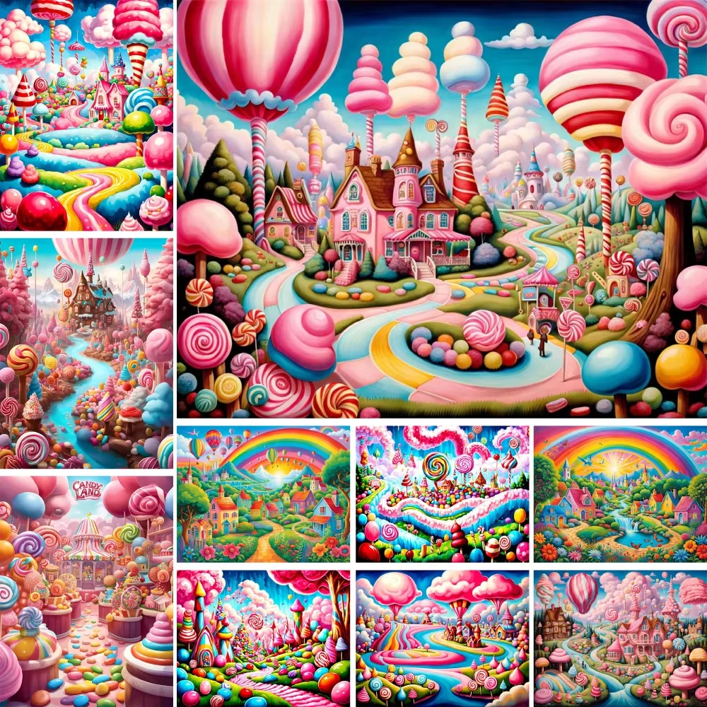 Fantasy Candy World Themen-Diamantmalerei-Set, Mosaik-Kreuzstich für DIY-Raumdekoration, Nadelarbeit und Malerei