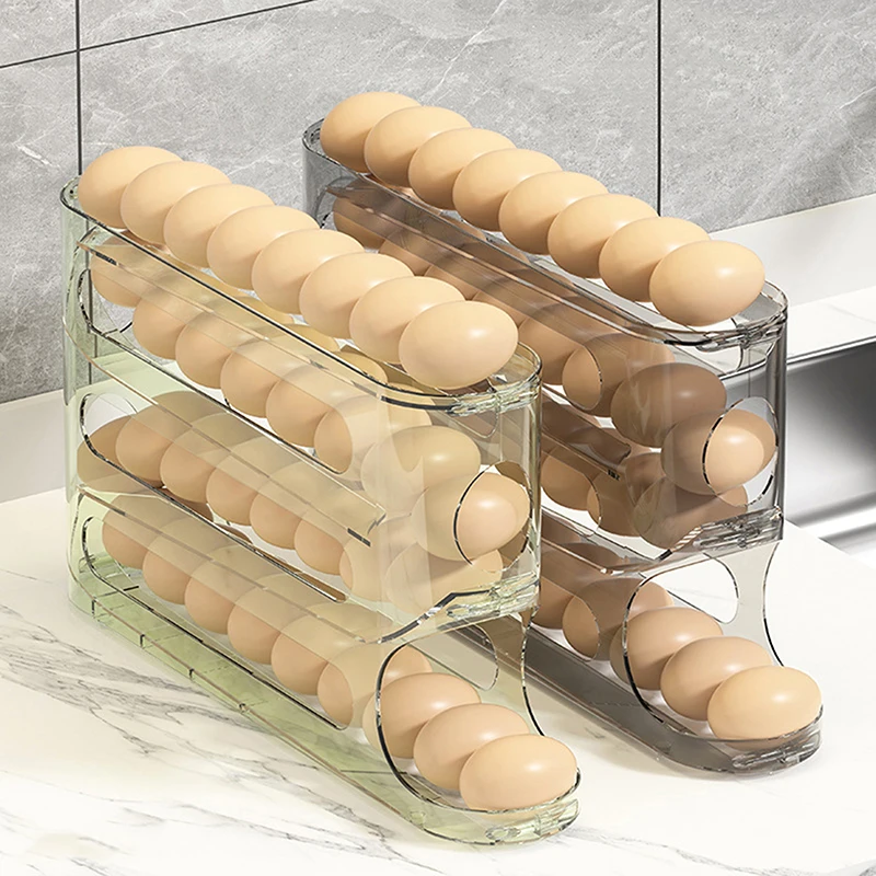 Transparent Slide Egg Storage Box, 4-Layer Ladder, Refrigerator Side Door, Large Capacity, Automatic Egg Roller