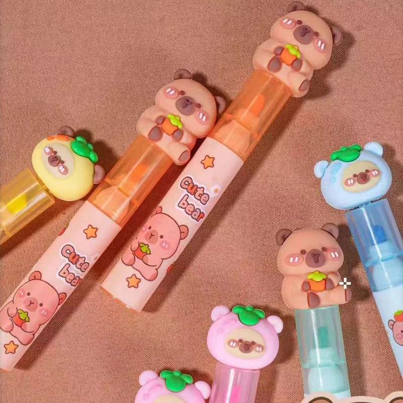 

5Pcs/lot Silicone Head Cartoon Capybara Highlighter Macaron Color Marker Cute Children's Painting Pen Girls Children's Day Gift