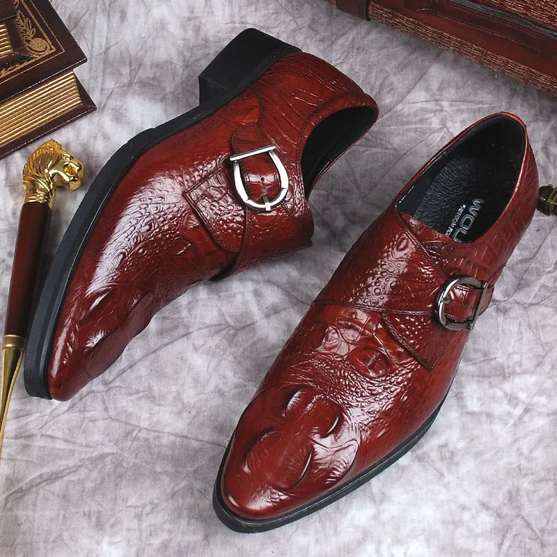 

Autumn Mens Genuine Leather Loafers Gentleman Wedding Party Casual Slip On Formal Shoes Burgundy Black Monk Strap Men Dress Shoe