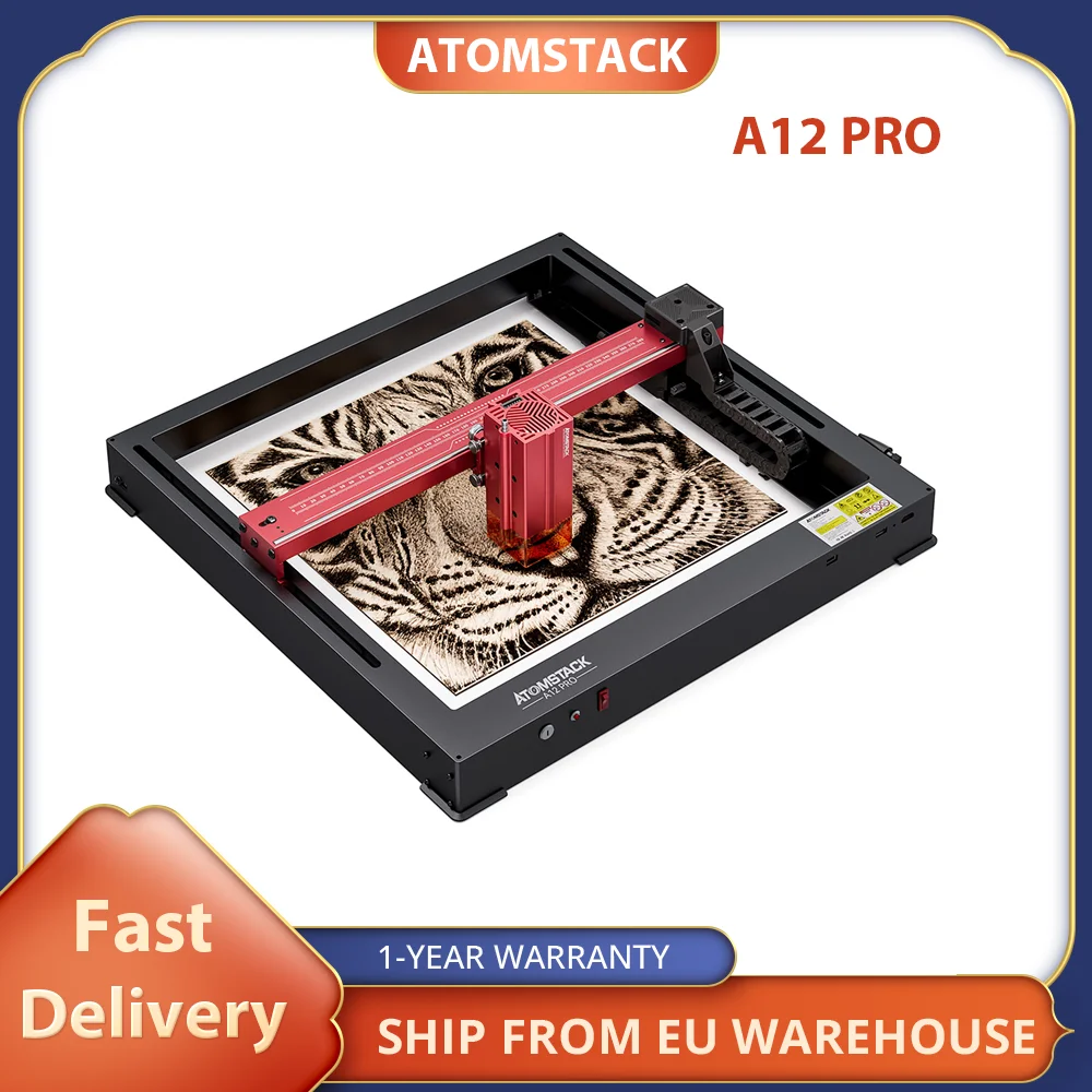 ATOMSTACK A12 PRO 12W Laser Engraver Cutter, Fixed Focus  600mm/s Engraving Speed App Control, 0.02mm Precision， 365x305mm