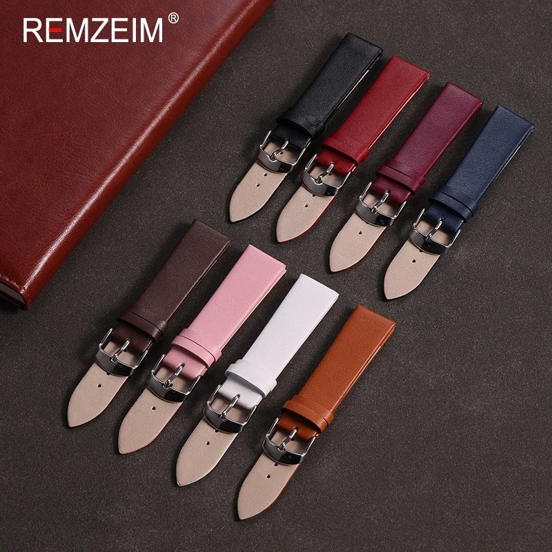 Ultra Thin Soft Calfskin Leather Watch Bracelet 14mm 16mm 18mm 20mm 22mm Men\'s and Women\'s Replacement Wristwatch Strap