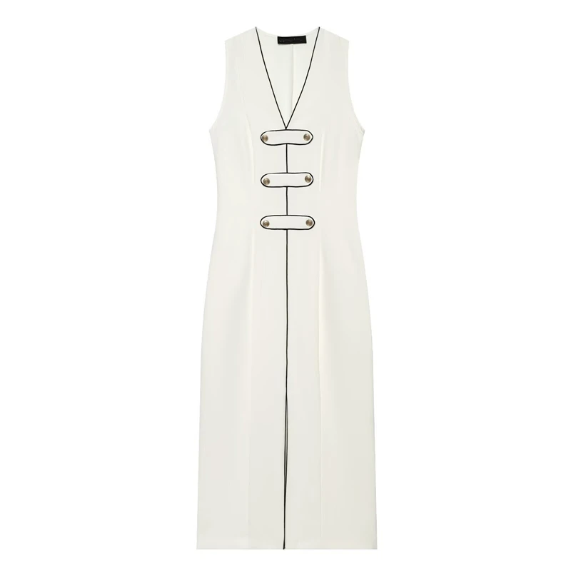 Maxdutti Minimalist Woman Clothes Dress For Autumn Fashion Contrasting Colors Decorative Edges Rope Knots Midi Dress For Woman