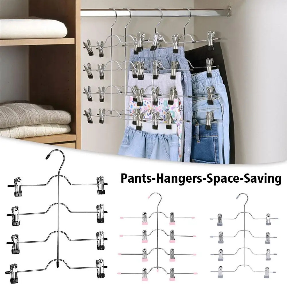 4 Tier Skirt Pants Shorts Hangers Space Saving With Metal Clips Clothes Organizer Hanger Adjustable Pants Storage No Slip S F3o9