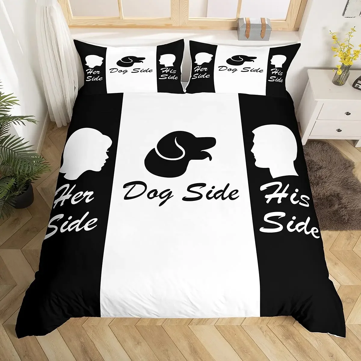 Dog Side and My Side Duvet Cover Set Full for Boys Girls Kawaii Puppy Print Bedding Set Cute Animal Pug Dog Comforter Cover Set