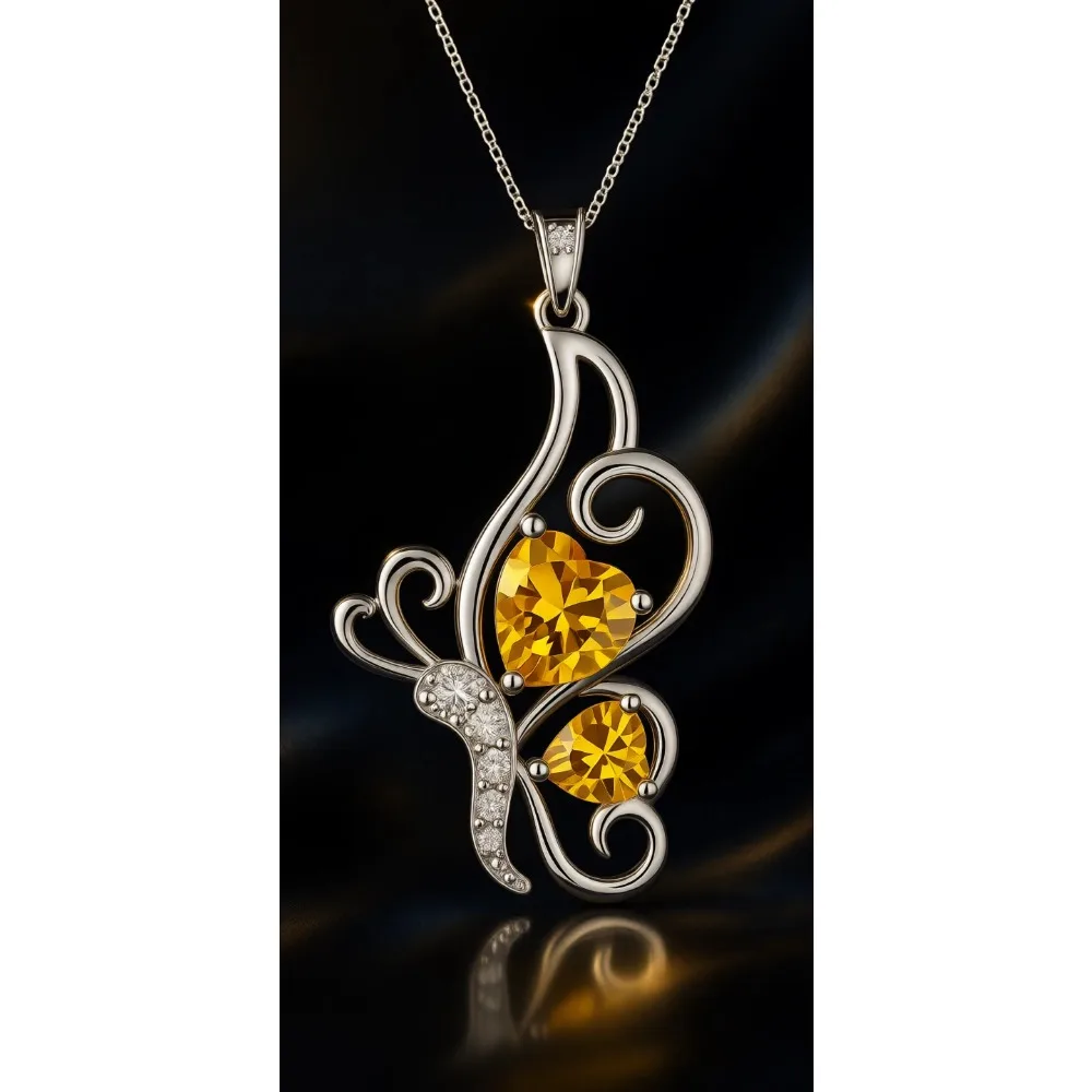 

Набор украшений с камнем рождения в форме сердца-бабочки, серебро 925 пробы, с кристаллами, подарок