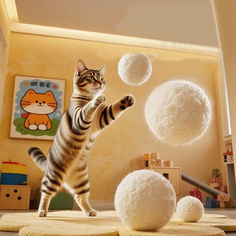 Cat Toy Silent Wool Ball Cat's Self Pleasure Boredom Relief Toy Chasing Prey Ball Teasing Cat Stick Grinding Teeth Durable Bite