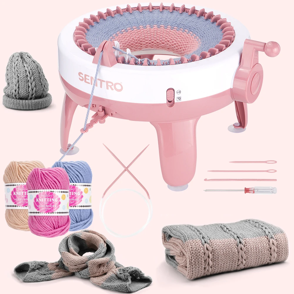 

Вязальная машина SENTRO на 40 игл - набор с 3 катушками пряжи и инструментами, для плоской и круговой вязки, быстрое изготовление шапок, шарфов, перчаток, свитеров