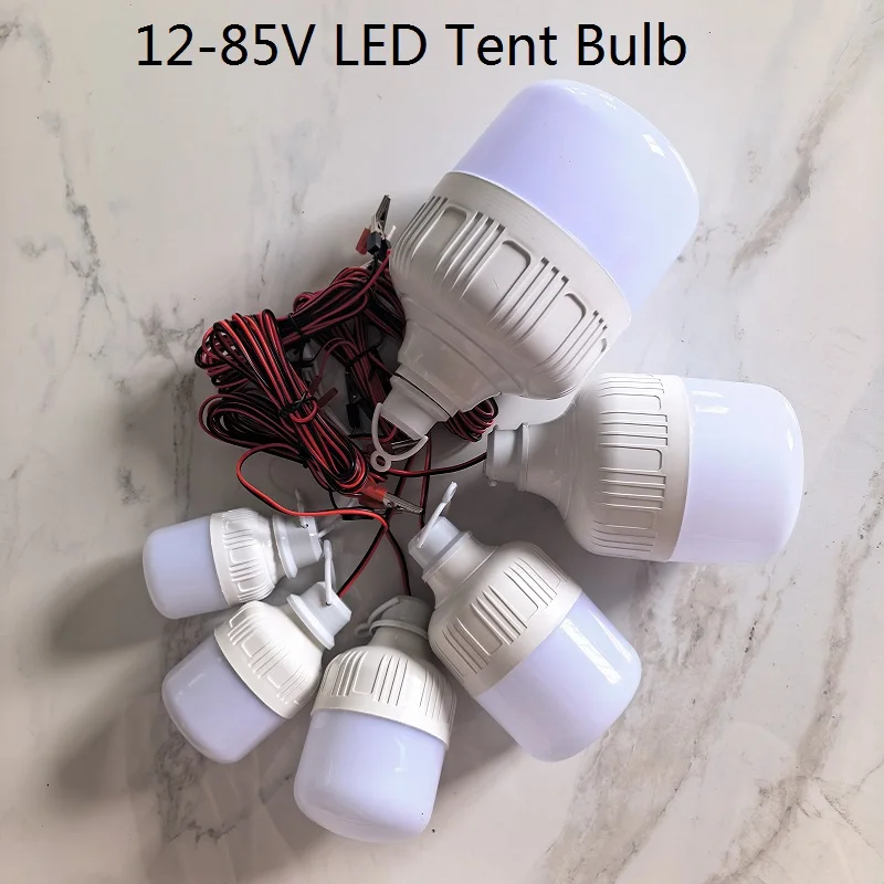 12-85V DC LED Tent Bulbs with Clamp, Cylindrical Outdoor Lamp for Camping/Mining Operations/Fishing