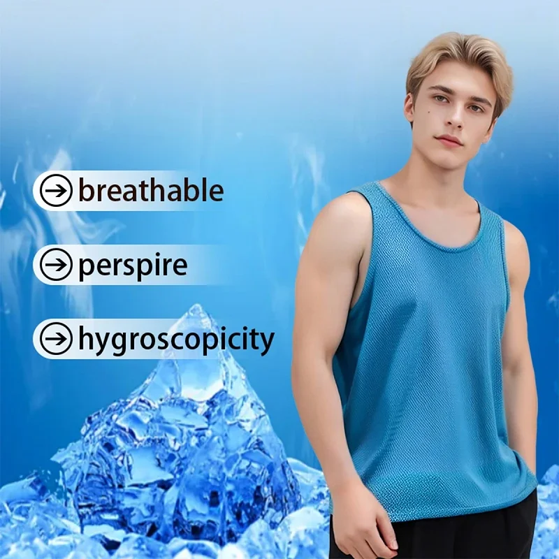 

Ice silk vest men's summer thin 2025 outside wearing fitness hurdle sports shoulder loose speed dry sleeveless T-shirt