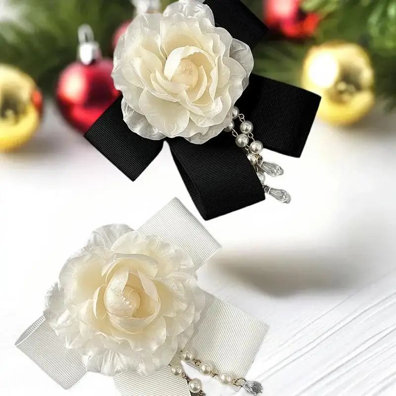 ✰✪Vintage Black Camellia Bow Brooch Elegant Neck Tie Brooch Mourning Brooches Formal Wear Shirt Collar Pins Jewelry Decoration