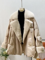 MENINA BONITA 2023 Fashion New Autumn Winter Real Mink Fur Coat Women Natural White Goose Feather Down Jacket Luxury Outerwear