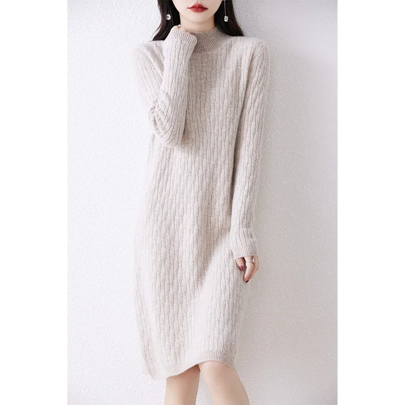 Hot Sale 100% Wool Dress For Women 2023 Autunm/Winter Cashmere Sweaters Hot Sale Long Style 5Colors Jumpers DR01