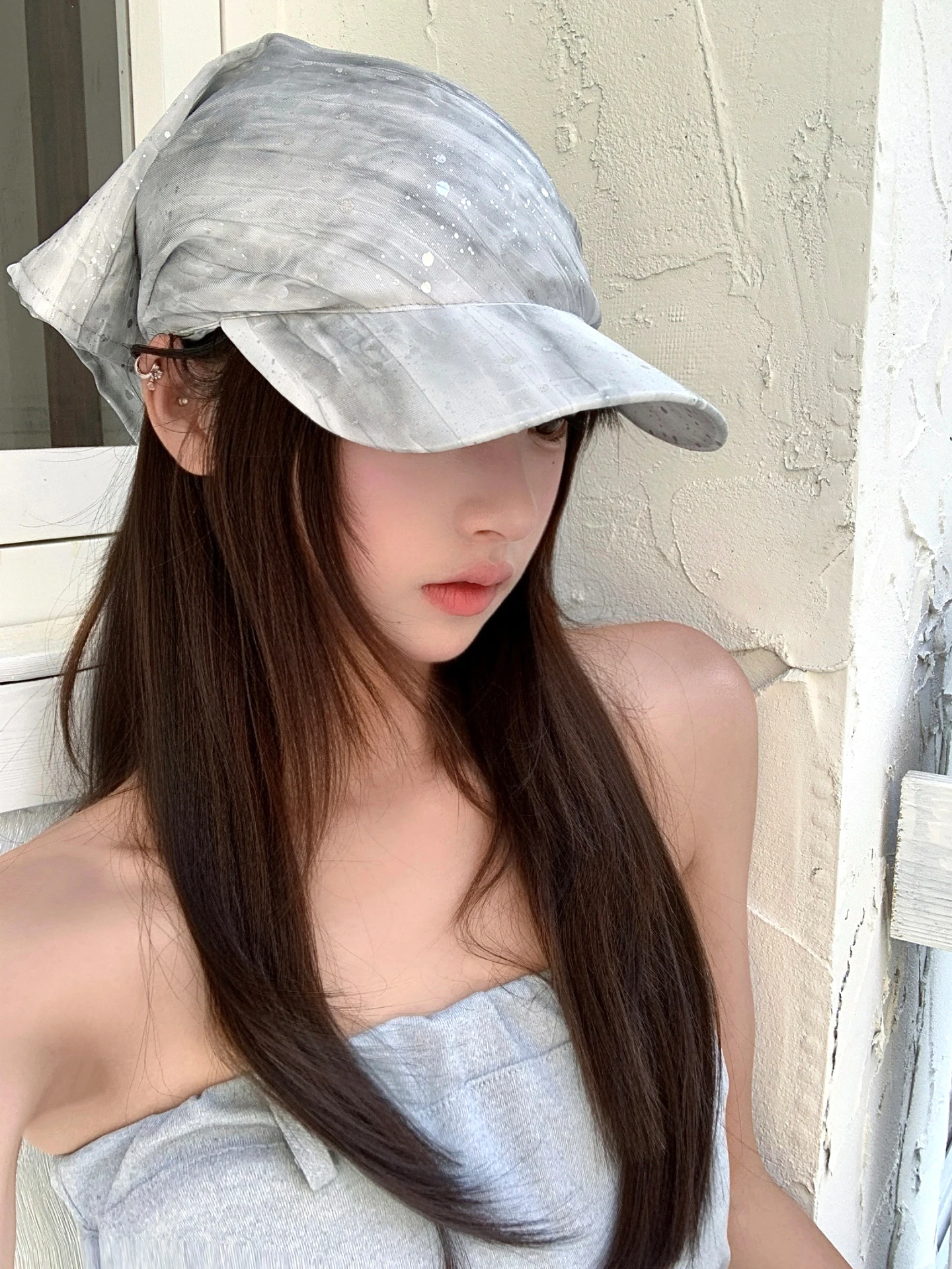 Korean Style Gradient Scarf Baseball Cap Women's Spring Summer Unique Personality Design Versatile Face Slimming Sun Protection
